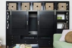 Shutter Series hardware on living room cabinet
