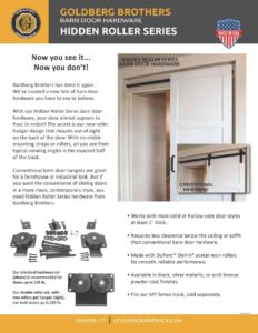 thumbnail image of a product brochure for Goldberg Brothers Hidden Roller Series barn door hardware