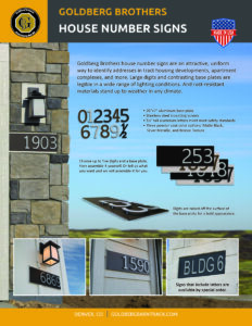 brochure for Goldberg Brothers house number signs