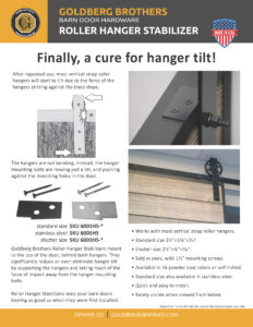 Goldberg Brothers roller hanger stabilizer 1-page flyer