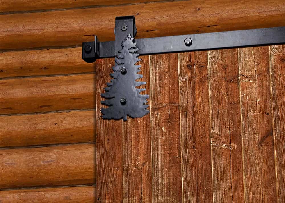 pine tree accent trim on barn door
